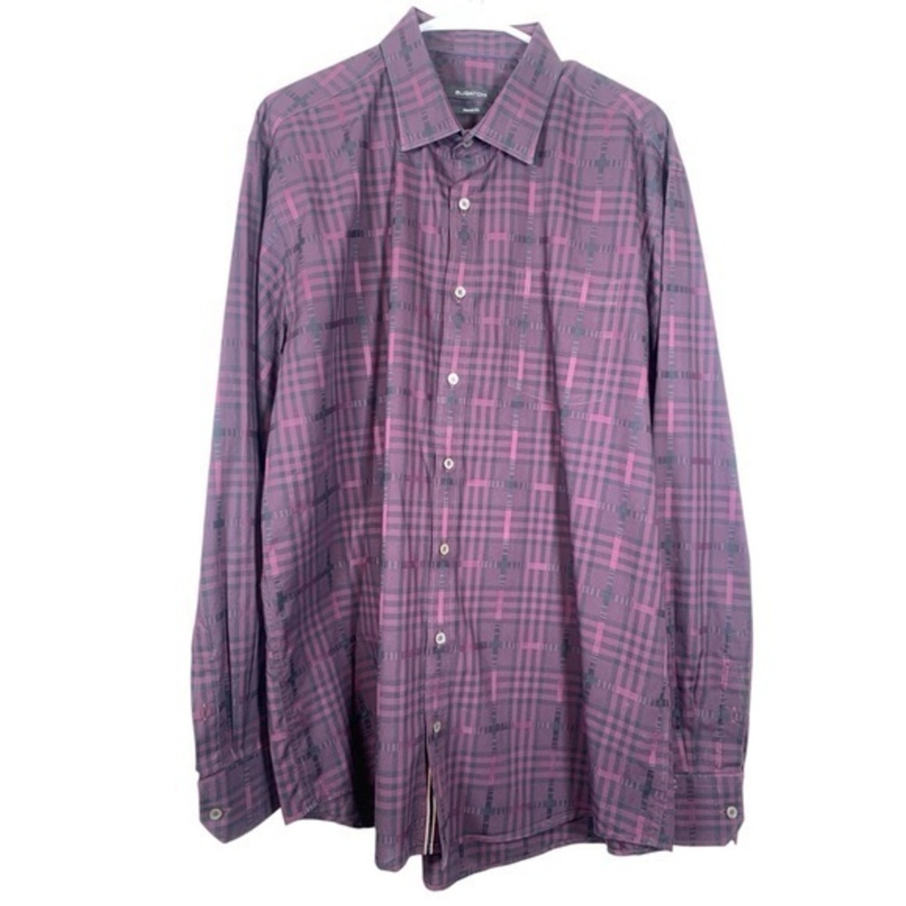 Bugatchi Black Plum Casual Button Down Shirt Size XL EUC #VEG-0141